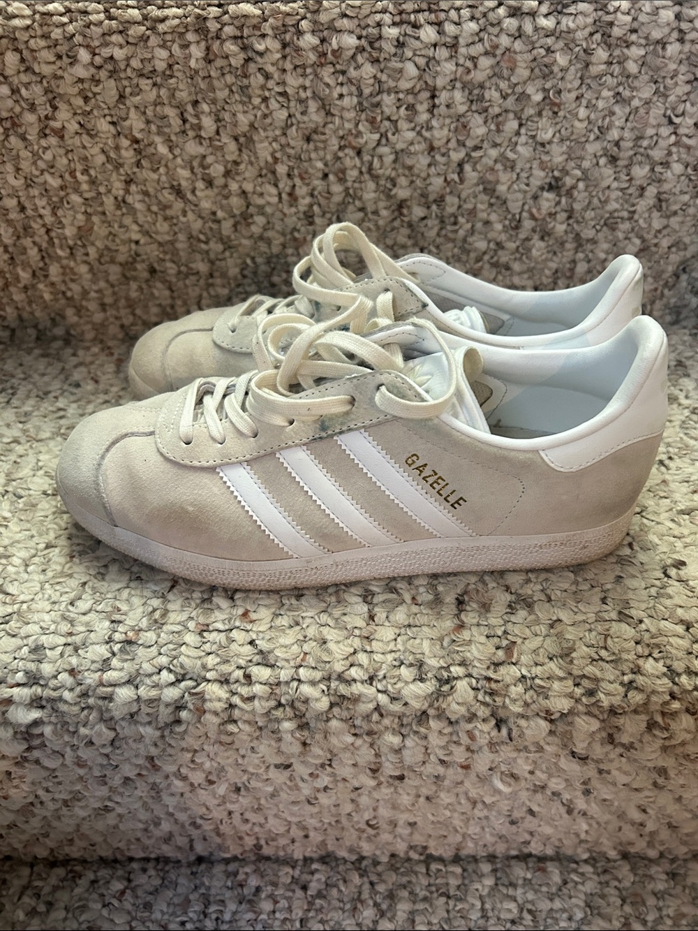 adidas Gazelle Suede Sneakers in Beige with White Stripes